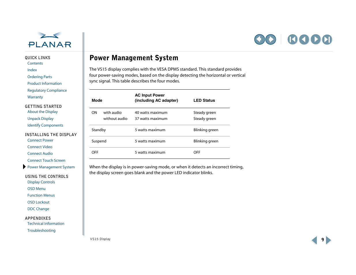 Power management system | Planar VS15XAD-TR User Manual | Page 17 / 37