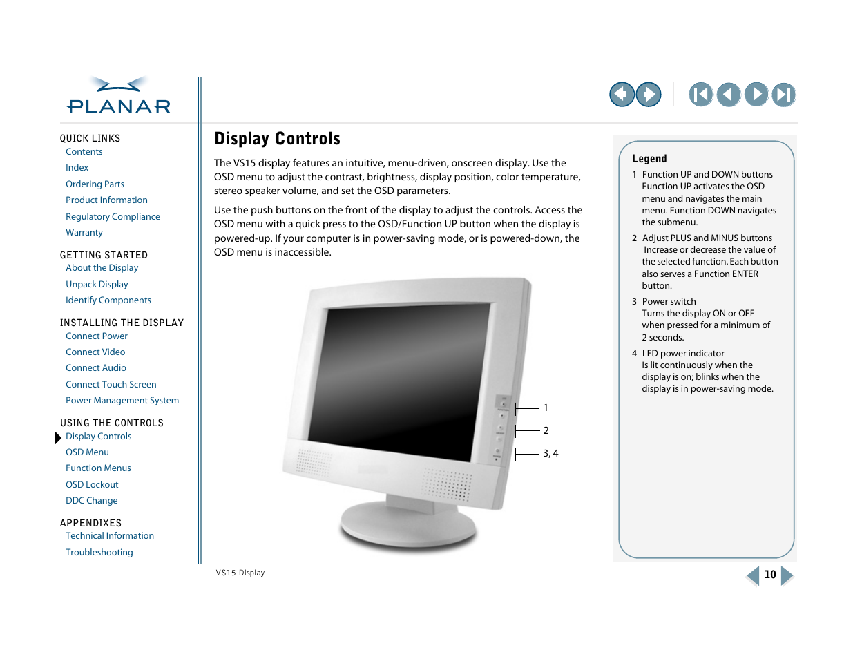 3 using the controls, Display controls | Planar VS15XAD-TR User Manual | Page 18 / 37