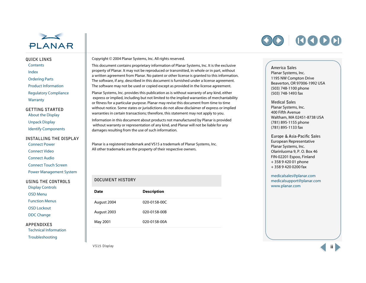 Planar VS15XAD-TR User Manual | Page 2 / 37