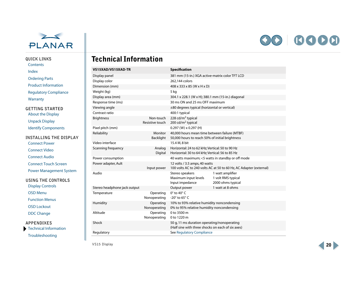 Appendix a: technical information, Technical information, Technical | Information | Planar VS15XAD-TR User Manual | Page 28 / 37