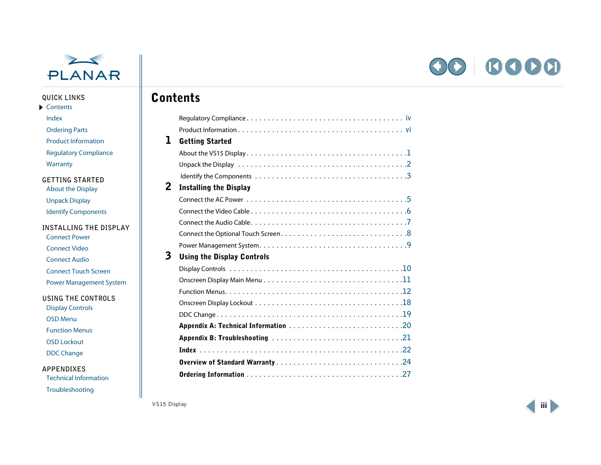 Planar VS15XAD-TR User Manual | Page 3 / 37
