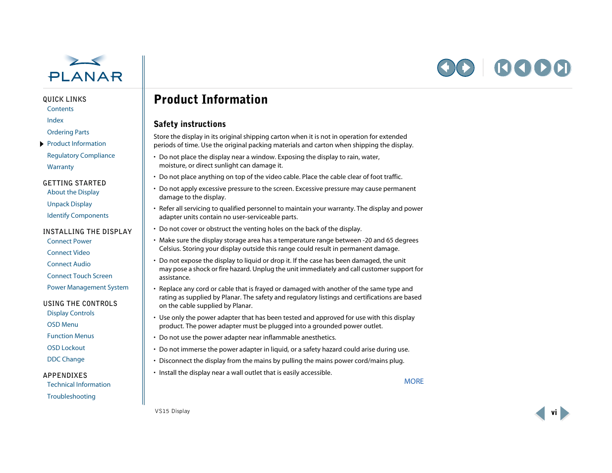 Product information, Safety instructions | Planar VS15XAD-TR User Manual | Page 6 / 37