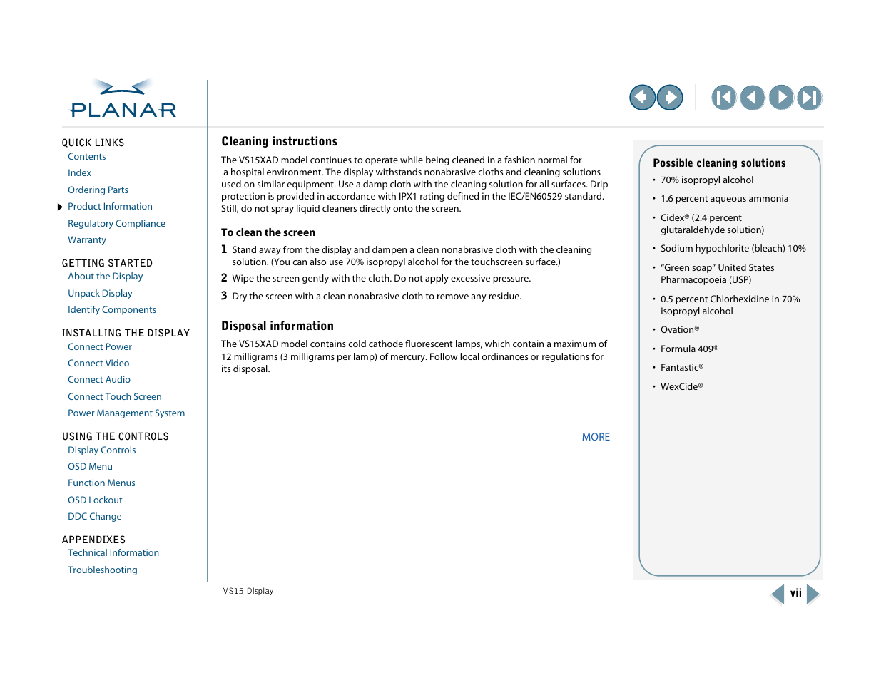 Cleaning instructions, Disposal information, More | Planar VS15XAD-TR User Manual | Page 7 / 37