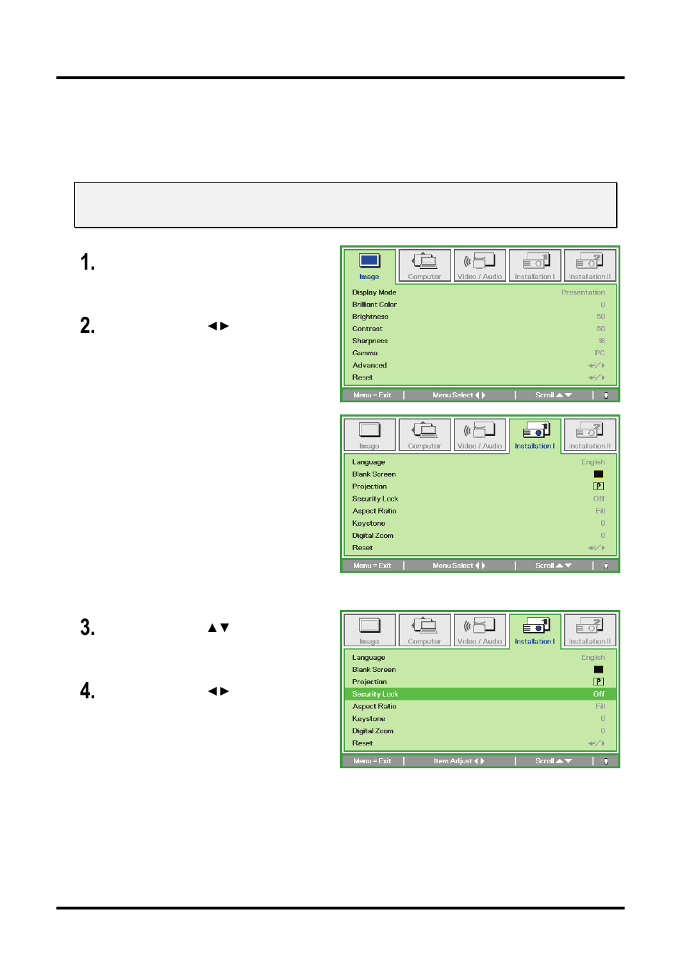 Setting an access password (security lock), Etting an, Ccess | Assword, Ecurity | Planar PR Line PR6022 User Manual | Page 21 / 57