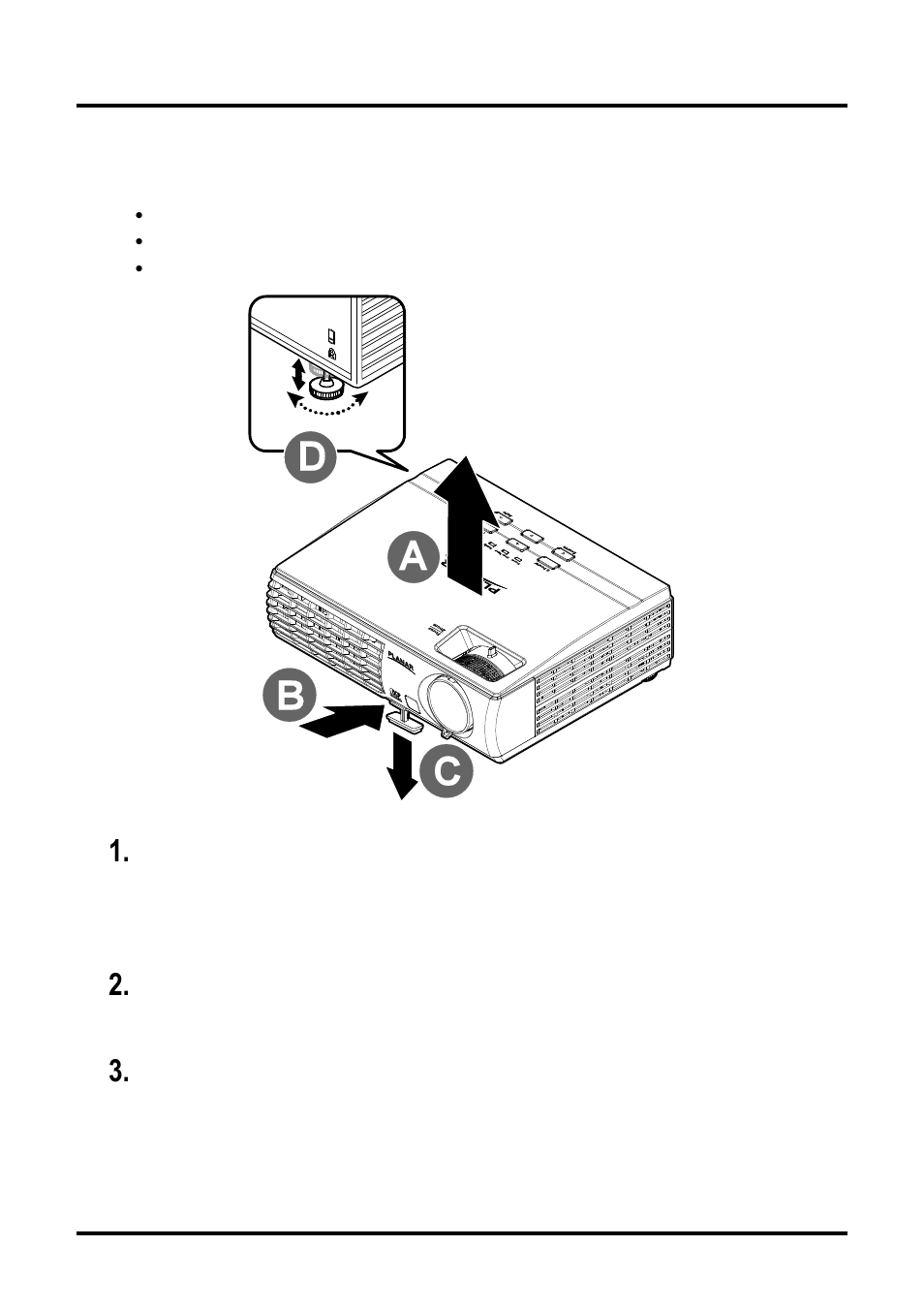 Adjusting the projector level, Djusting the, Rojector | Evel | Planar PR Line PR6022 User Manual | Page 23 / 57