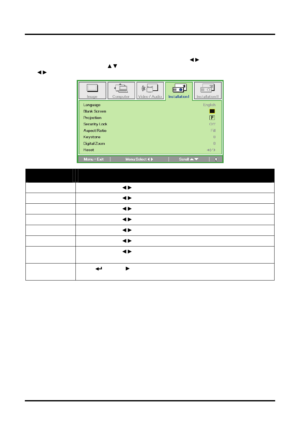 Installation i menu, Nstallation | Planar PR Line PR6022 User Manual | Page 36 / 57