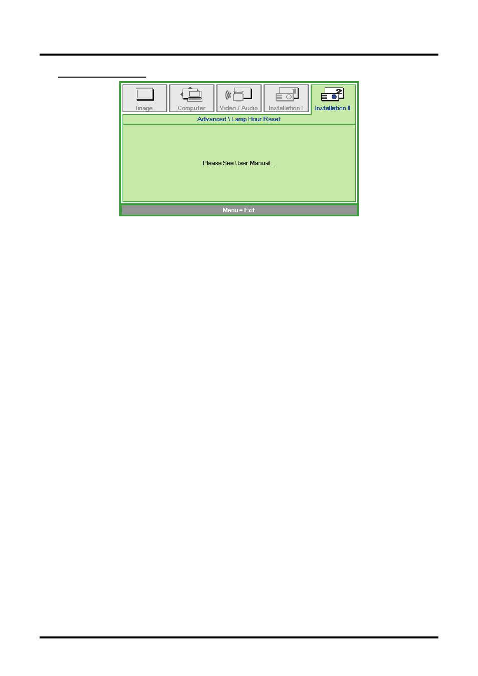 Lamp hour reset, Formation on | Planar PR Line PR6022 User Manual | Page 41 / 57