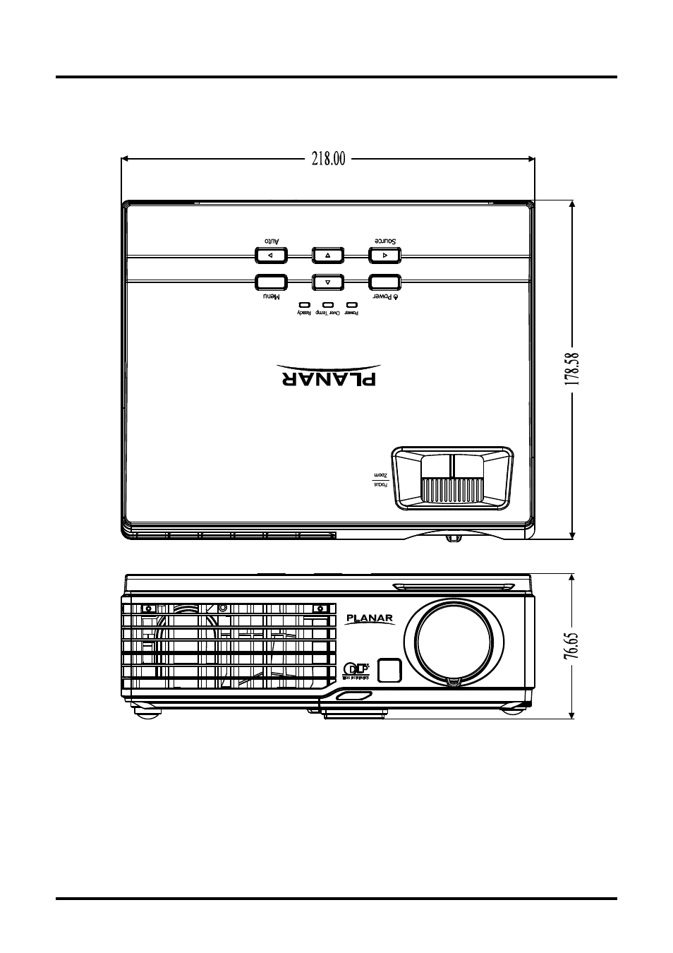 Projector dimensions, Rojector, Imensions | Planar PR Line PR6022 User Manual | Page 55 / 57