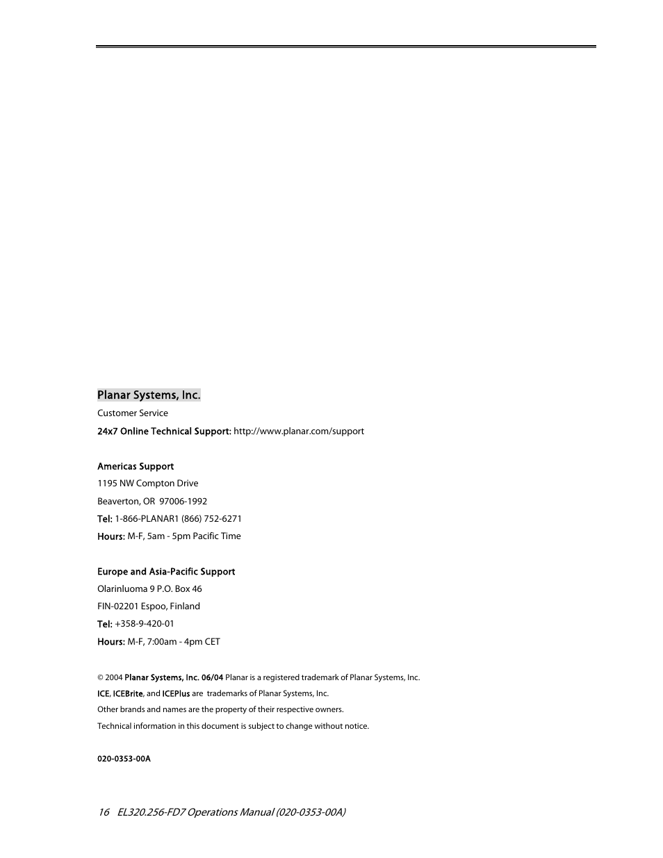Planar High Brightness User Manual | Page 18 / 18