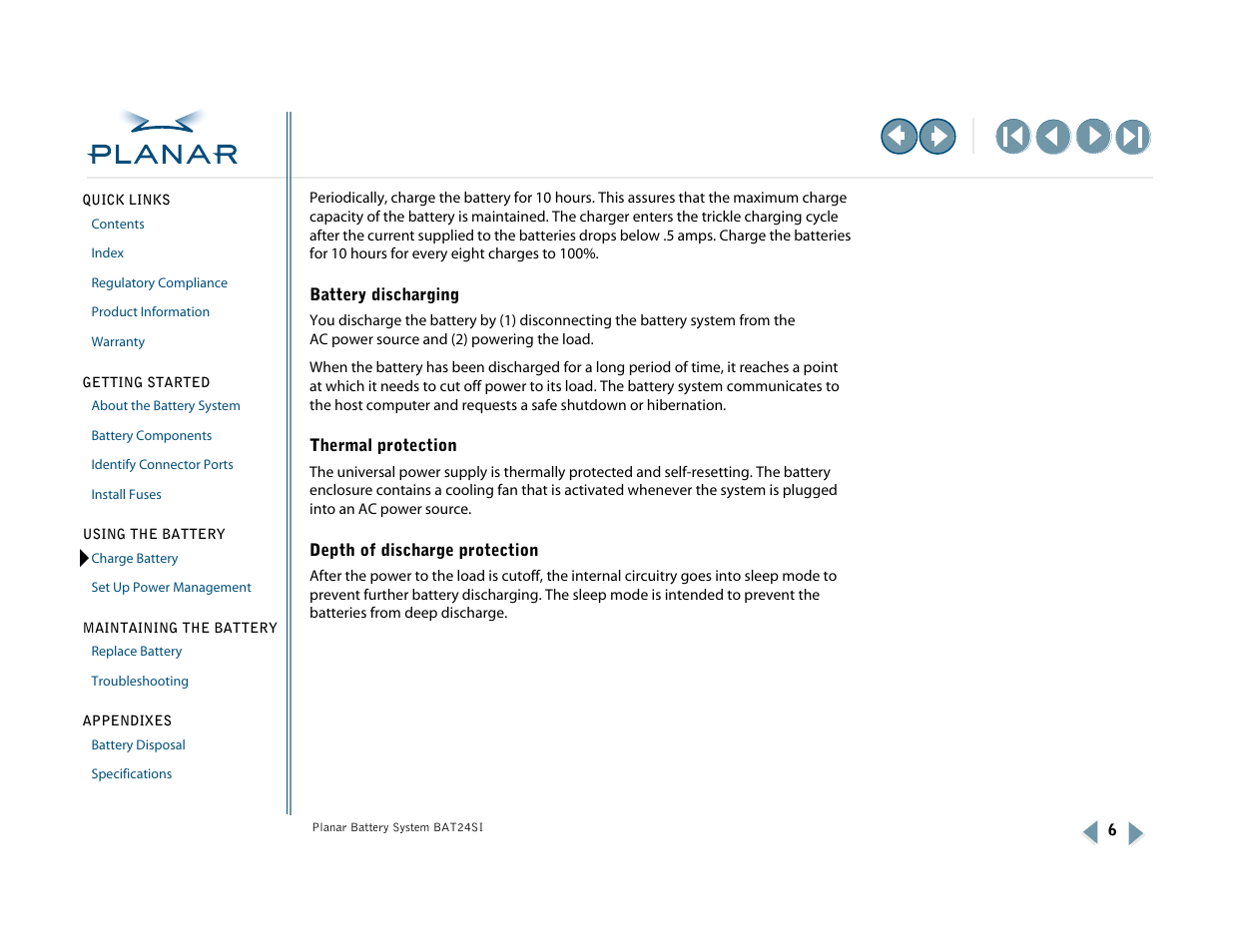 Battery discharging, Thermal protection, Depth of discharge protection | Planar BAT24SI User Manual | Page 11 / 31