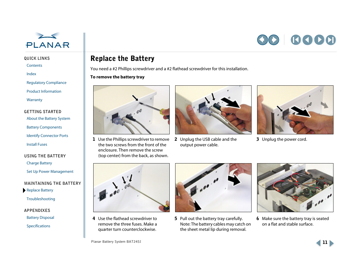 Maintaining the battery, Replace battery, Replace the battery | Planar BAT24SI User Manual | Page 16 / 31