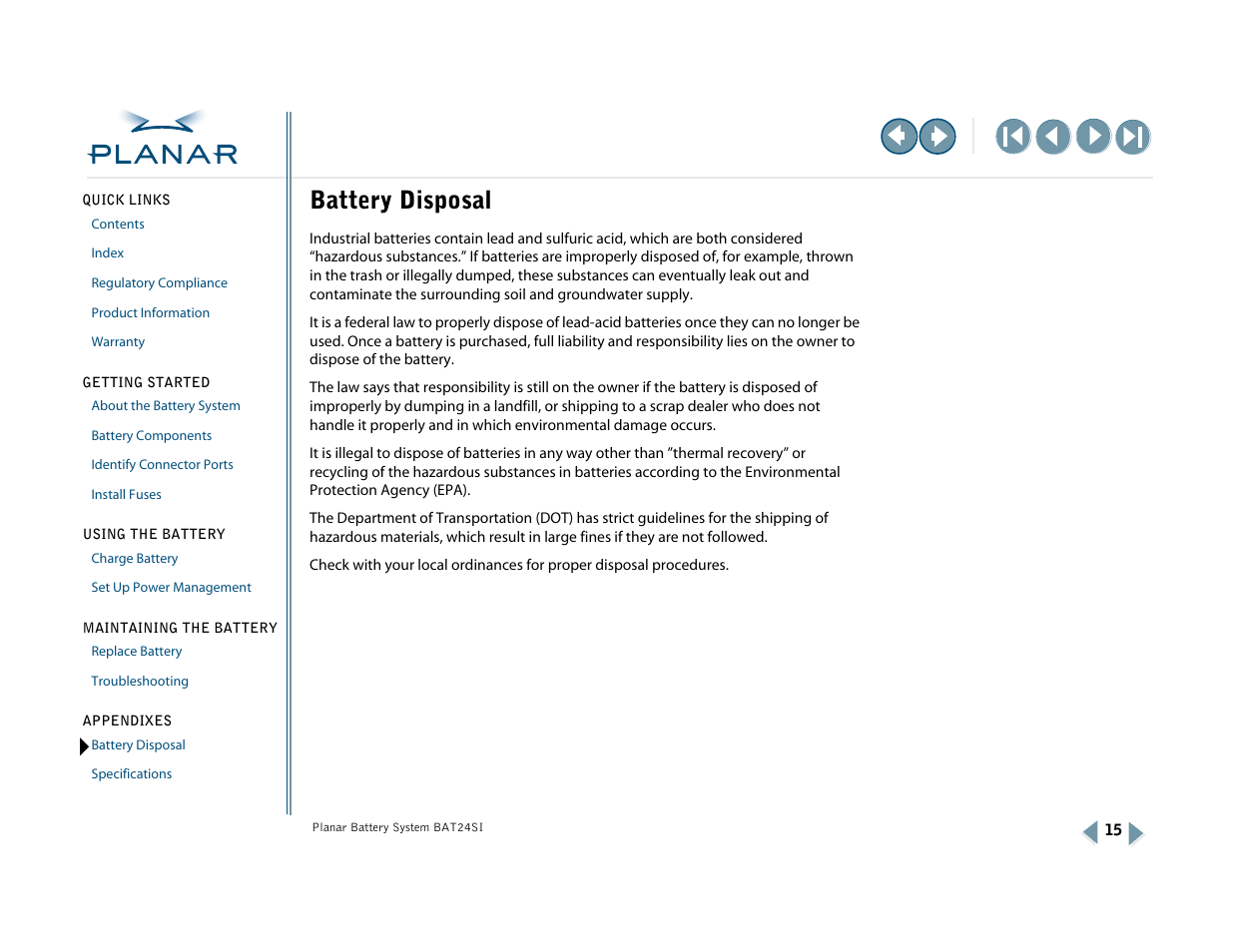 Appendixes, Battery disposal | Planar BAT24SI User Manual | Page 20 / 31