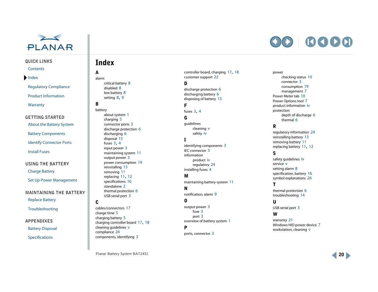 Index | Planar BAT24SI User Manual | Page 25 / 31
