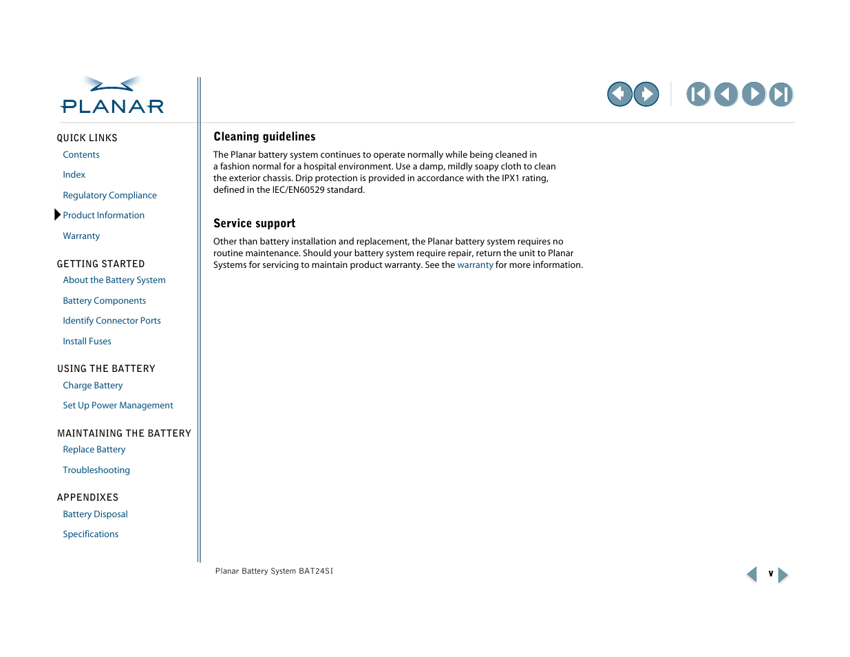 Cleaning guidelines, Service support, Use in a hospital environment. see | Planar BAT24SI User Manual | Page 5 / 31