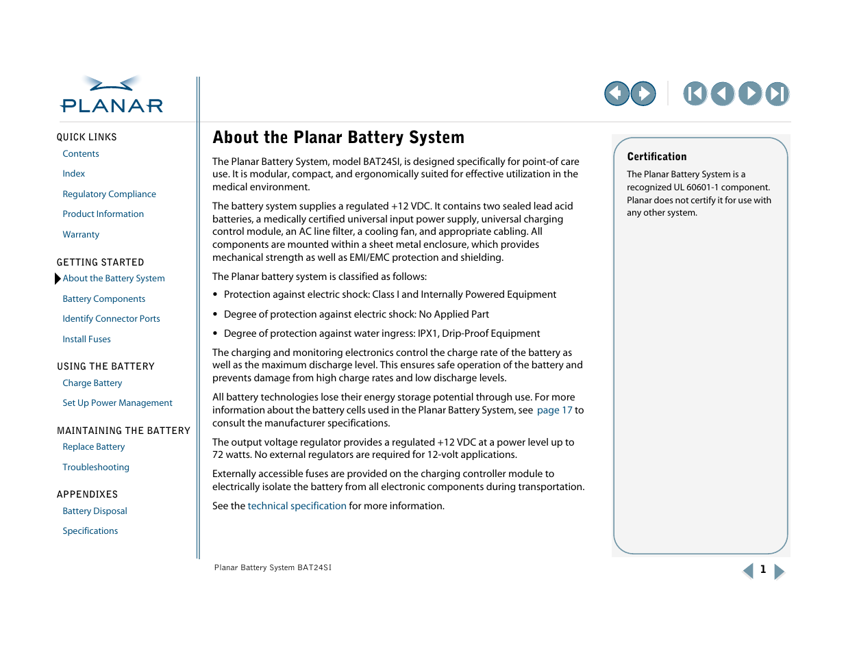 Getting started, About the battery system, About the planar battery system | Planar BAT24SI User Manual | Page 6 / 31