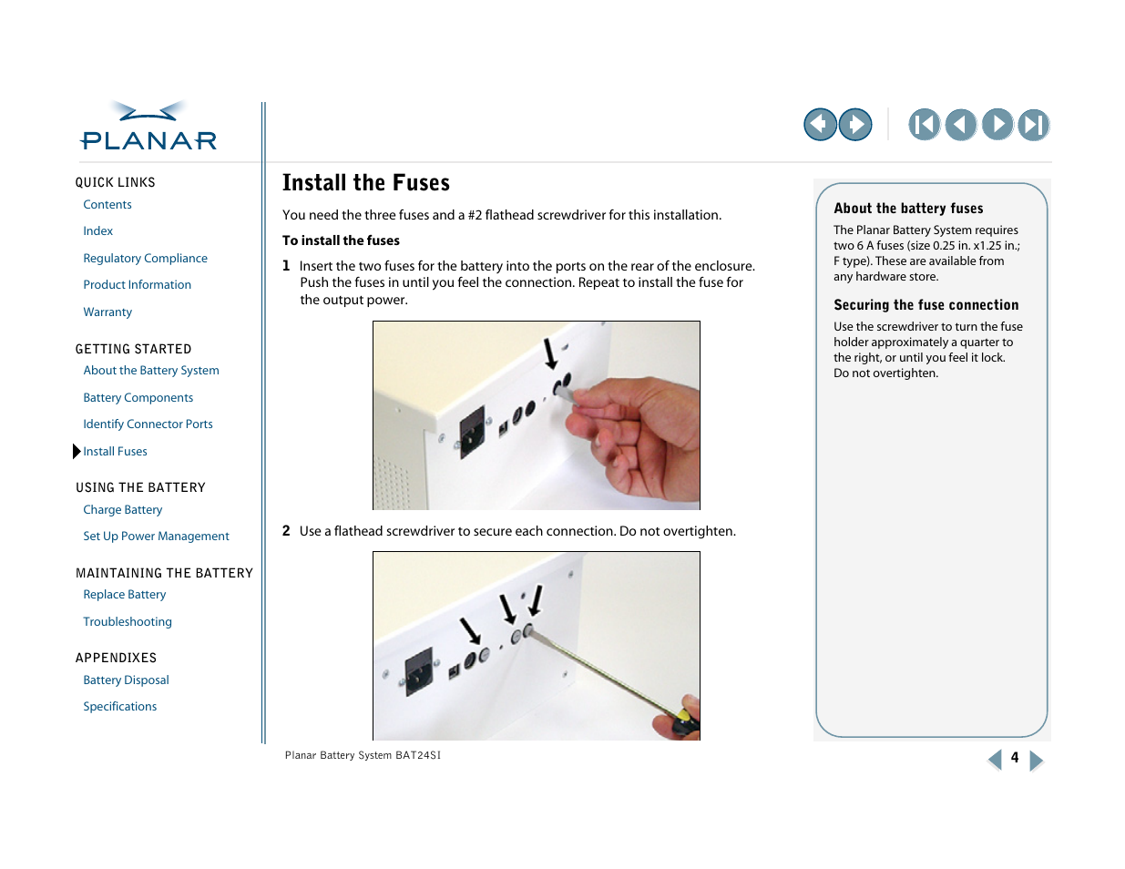 Install fuses, Install the fuses | Planar BAT24SI User Manual | Page 9 / 31