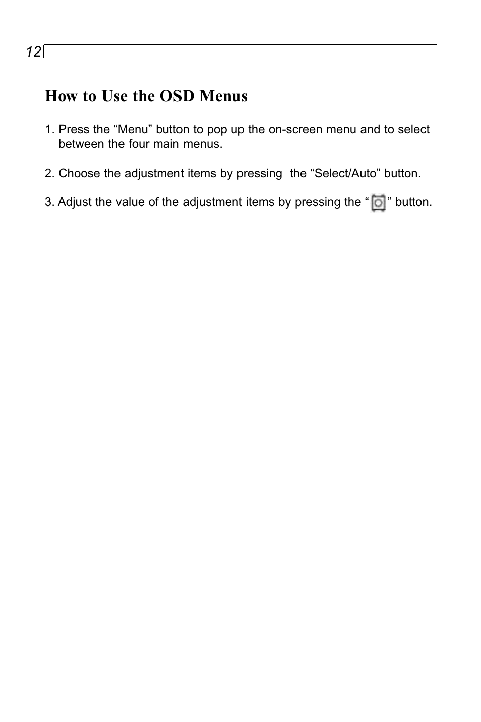 How to use the osd menus | Planar LA1910RTC User Manual | Page 12 / 22