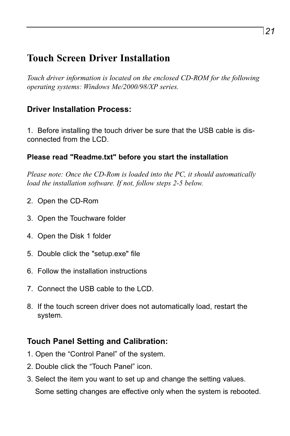 Touch screen driver installation | Planar LA1910RTC User Manual | Page 21 / 22