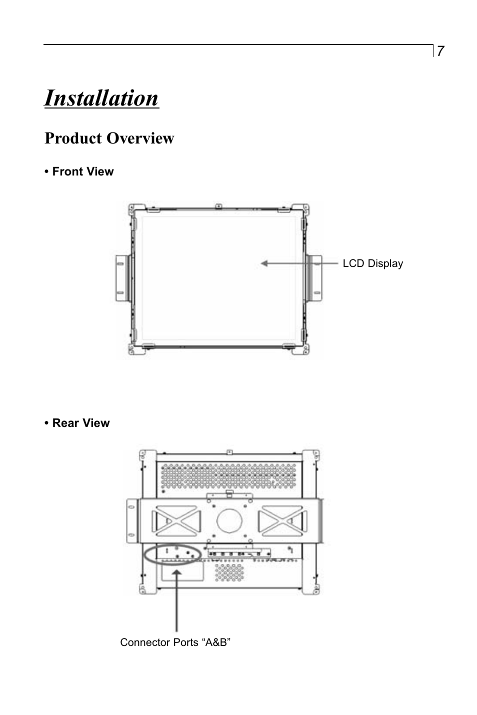 Installation, Product overview | Planar LA1910RTC User Manual | Page 7 / 22