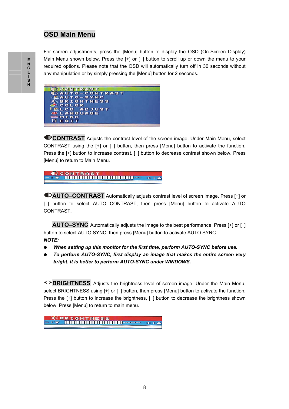 Osd main menu | Planar PL170M User Manual | Page 9 / 16
