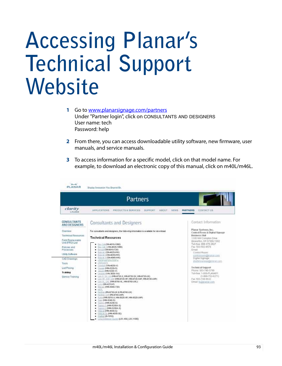 Accessing planar’s technical support website | Planar M46L User Manual | Page 103 / 116