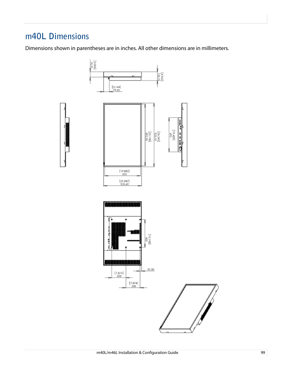 M40l dimensions | Planar M46L User Manual | Page 109 / 116