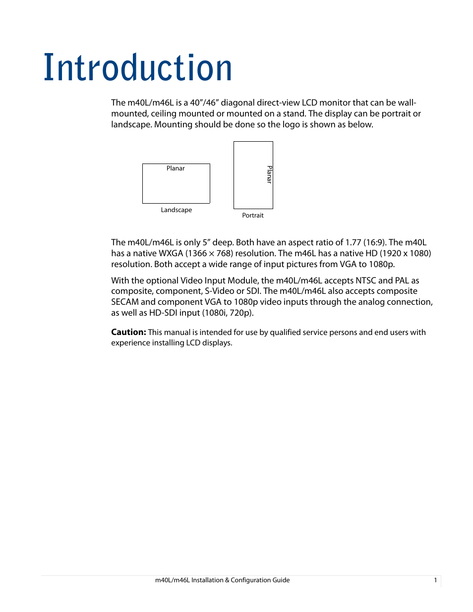 Introduction | Planar M46L User Manual | Page 11 / 116