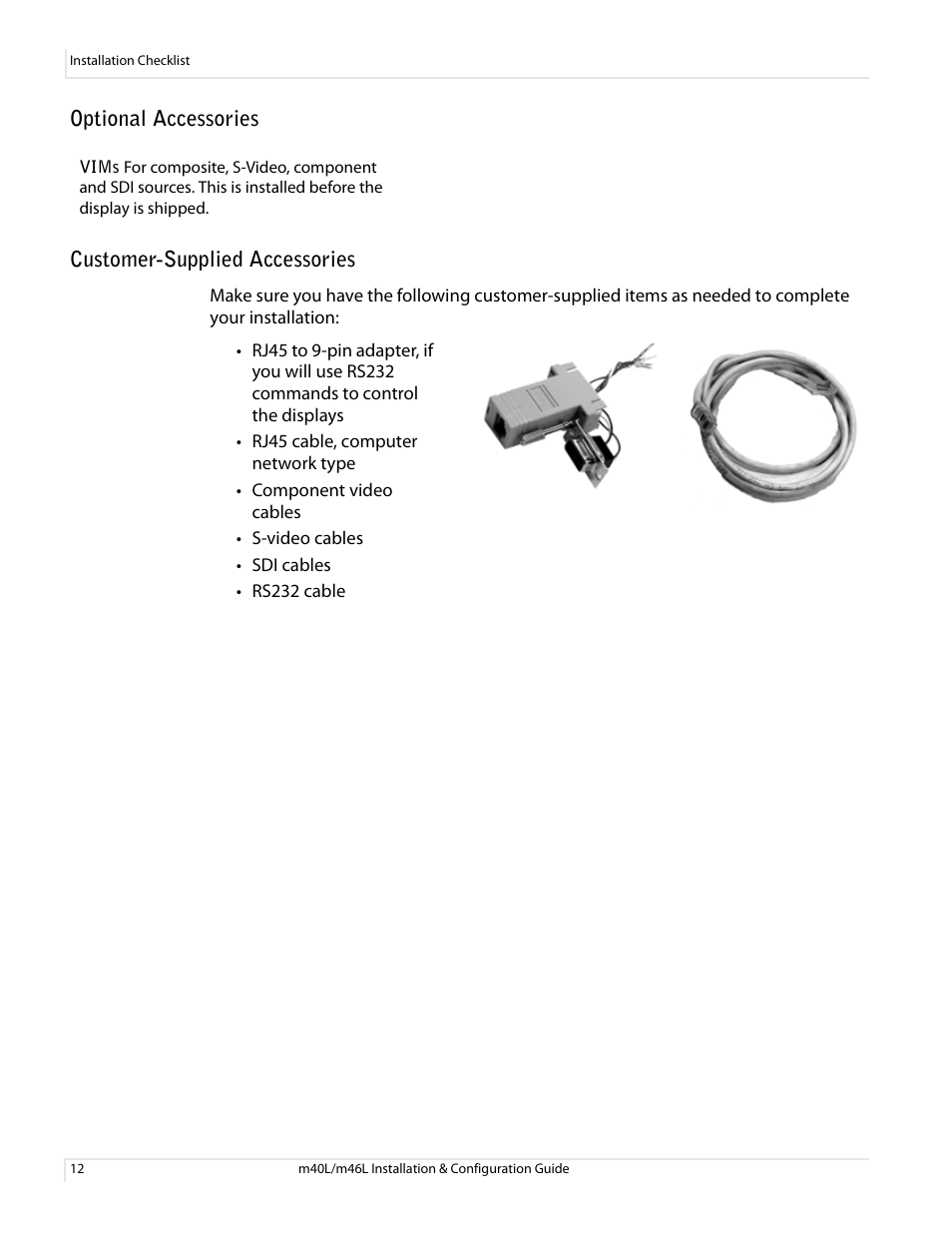 Optional accessories, Customer-supplied accessories, Optional accessories customer-supplied accessories | Planar M46L User Manual | Page 22 / 116