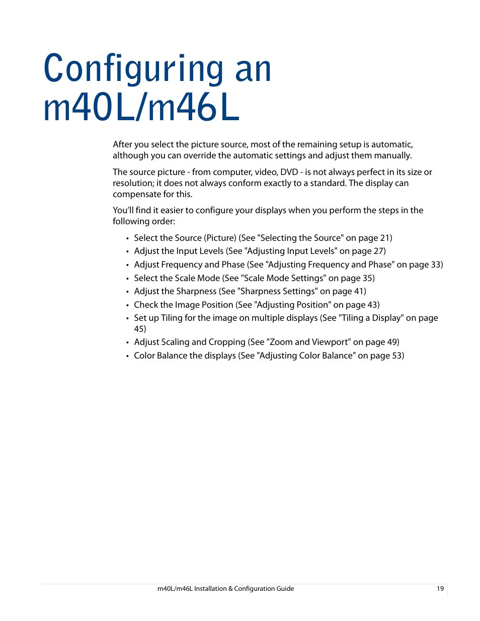 Configuring an m40l/m46l | Planar M46L User Manual | Page 29 / 116