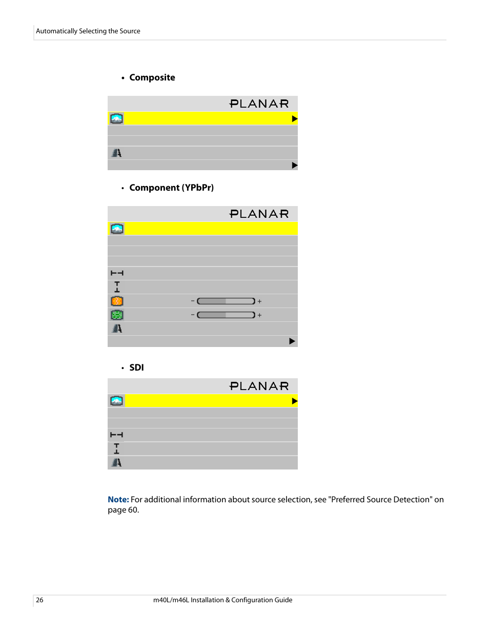 Composite • component (ypbpr) • sdi | Planar M46L User Manual | Page 36 / 116
