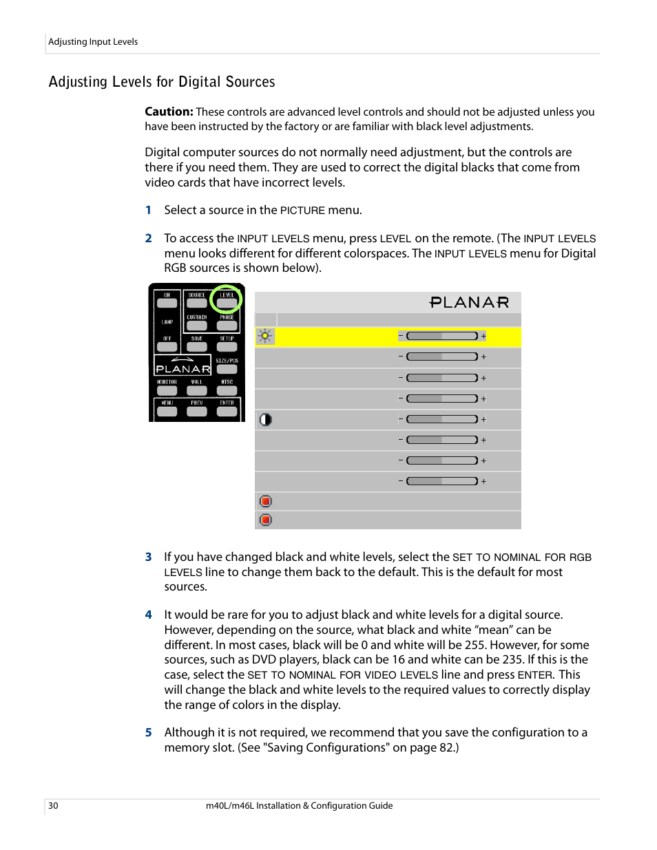 Adjusting levels for digital sources | Planar M46L User Manual | Page 40 / 116