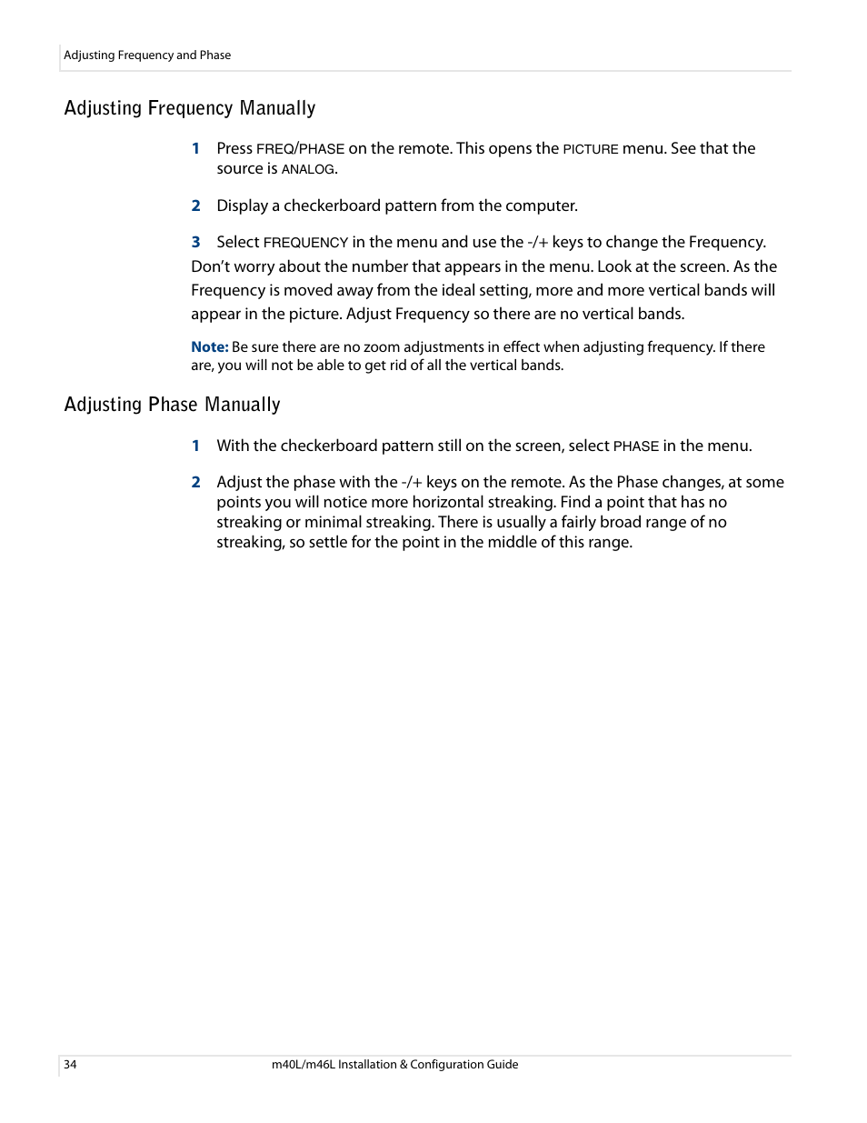 Adjusting frequency manually, Adjusting phase manually | Planar M46L User Manual | Page 44 / 116