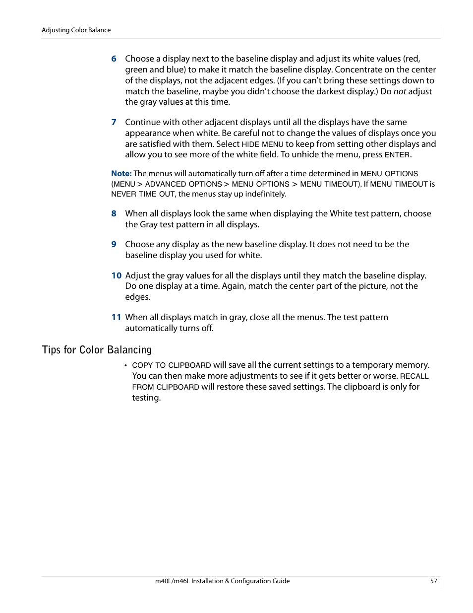 Tips for color balancing | Planar M46L User Manual | Page 67 / 116
