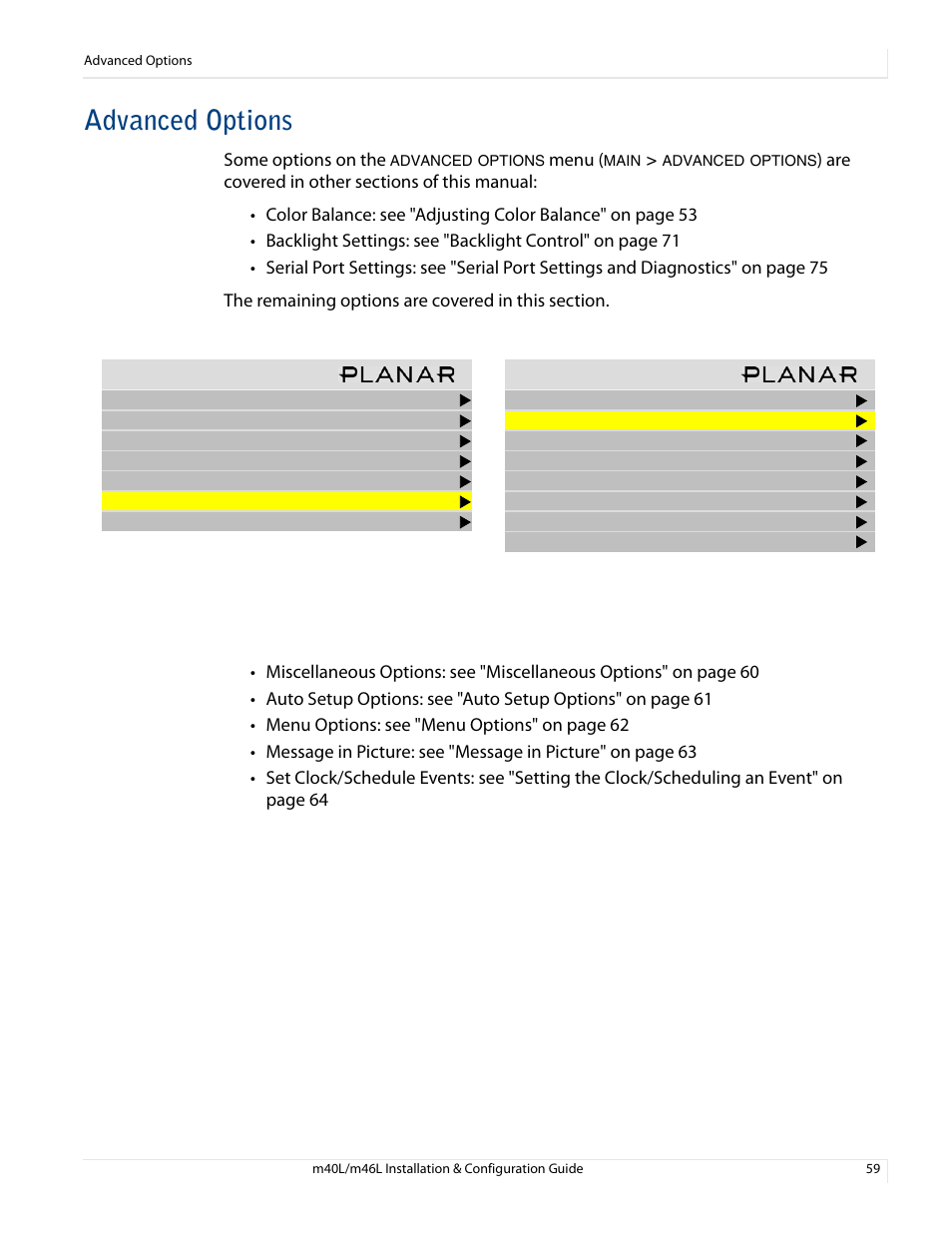 Advanced options | Planar M46L User Manual | Page 69 / 116