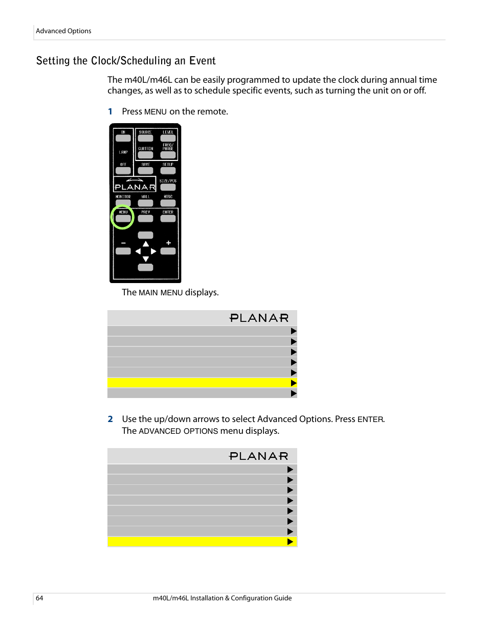 Setting the clock/scheduling an event | Planar M46L User Manual | Page 74 / 116
