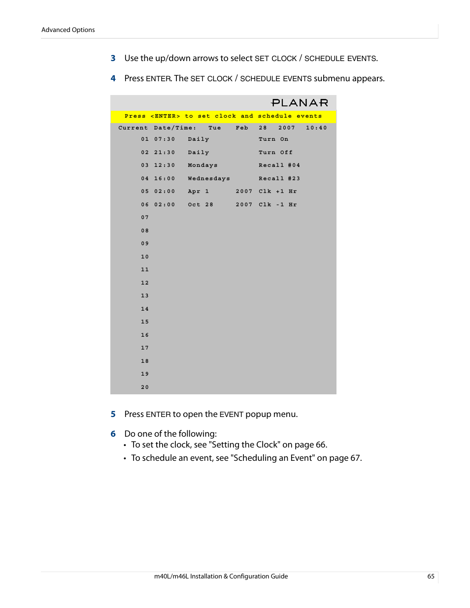 3use the up/down arrows to select, 4 press, Submenu appears. 5 press | Planar M46L User Manual | Page 75 / 116