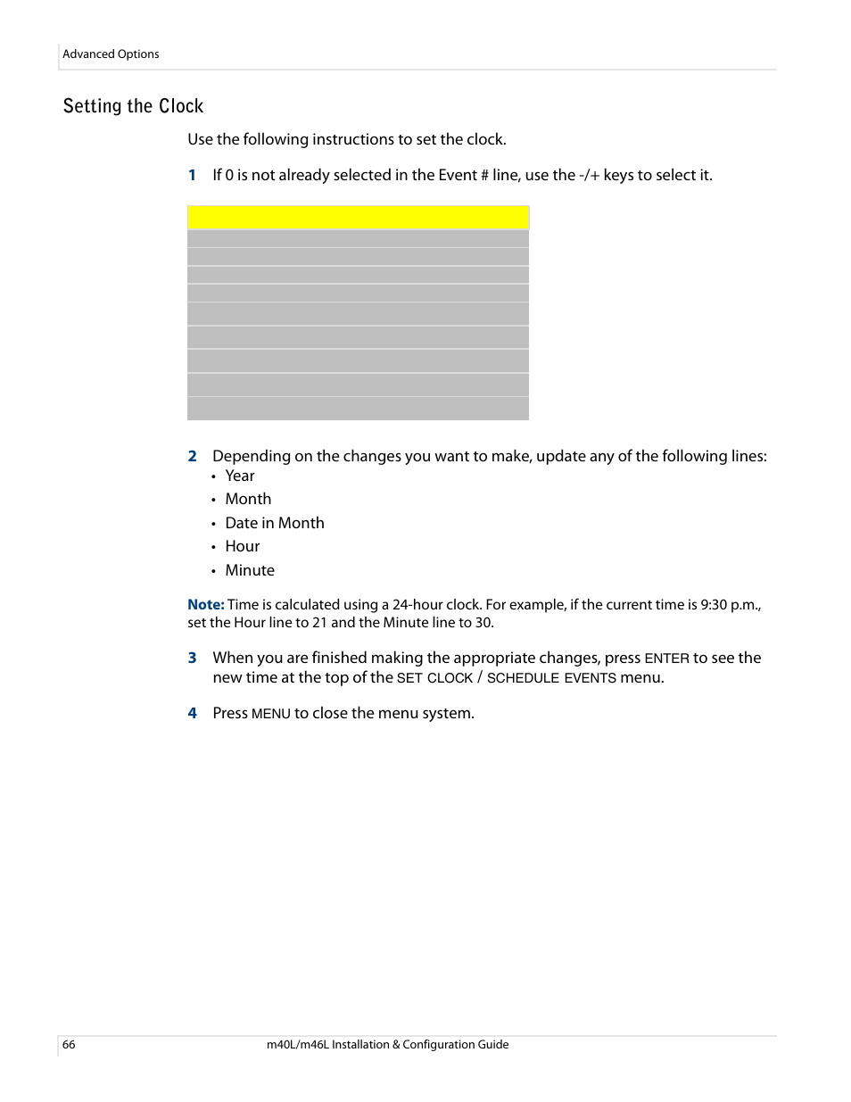 Setting the clock | Planar M46L User Manual | Page 76 / 116