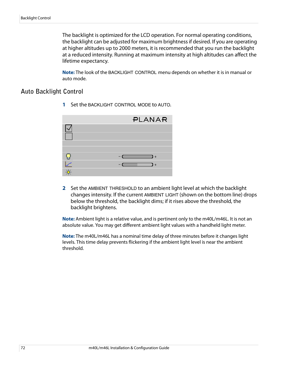 Auto backlight control | Planar M46L User Manual | Page 82 / 116