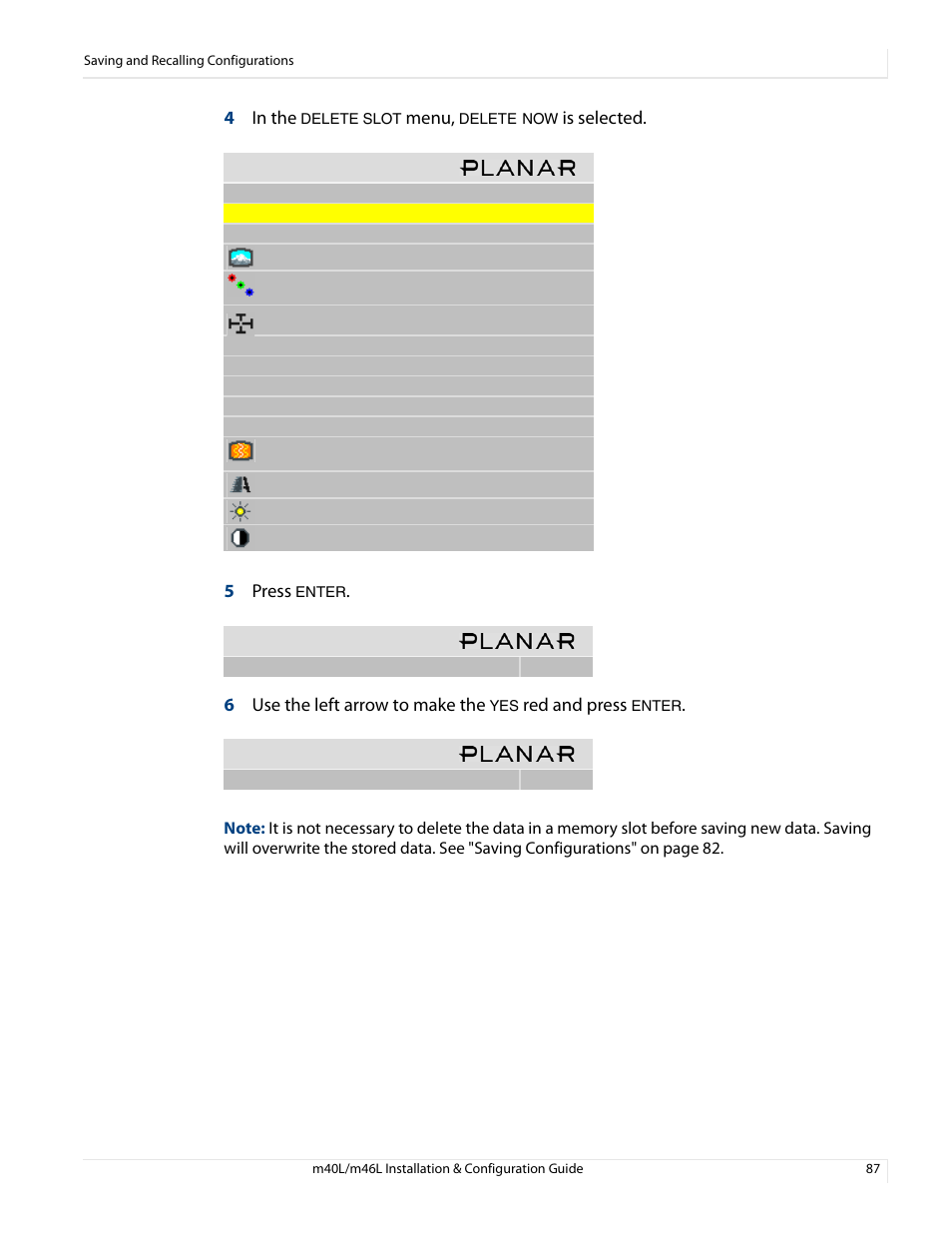 4in the, Menu, Is selected. 5 press | 6 use the left arrow to make the, Red and press | Planar M46L User Manual | Page 97 / 116