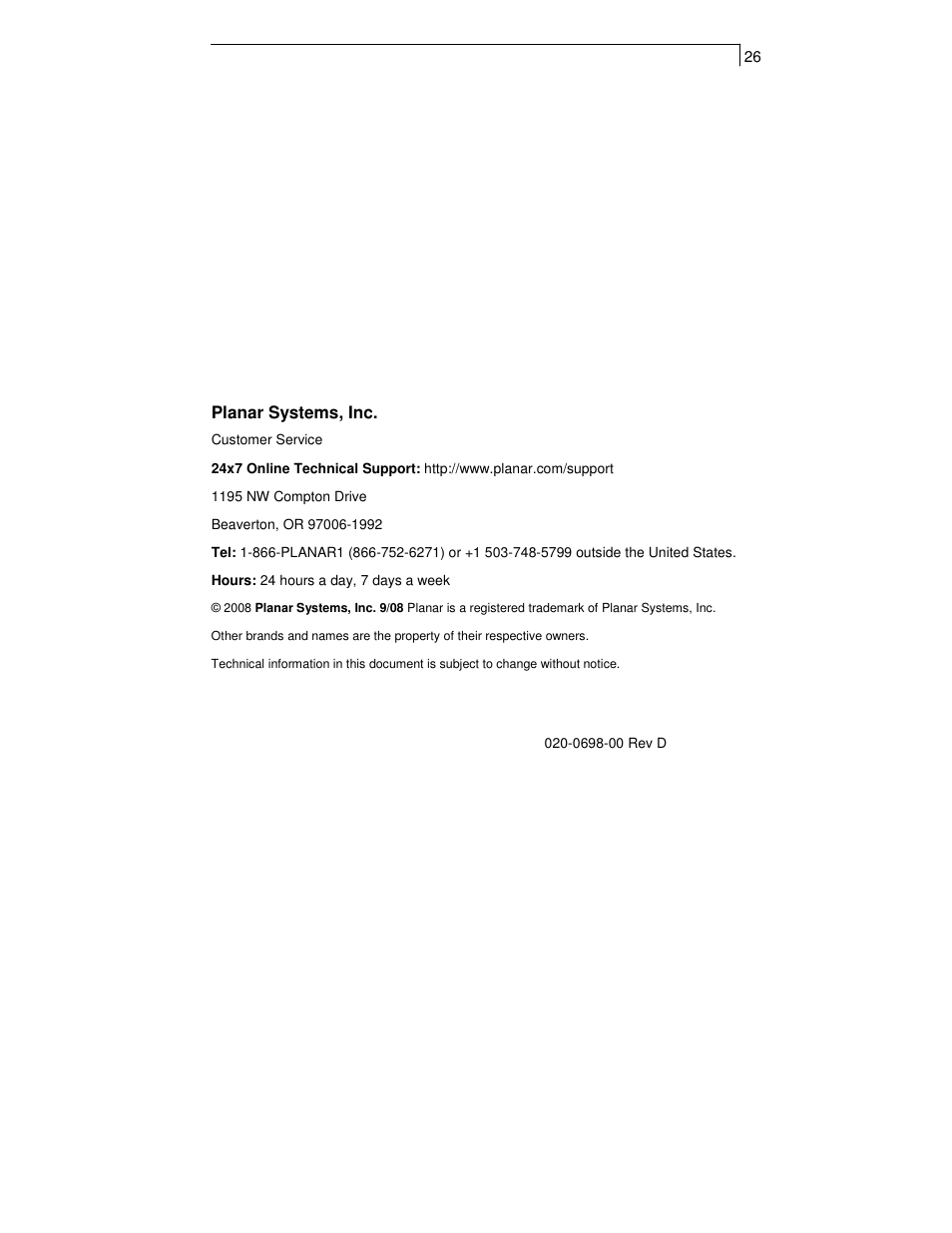 Planar TOUCH SCREEN LCD MONITORS PT1700MX User Manual | Page 28 / 28