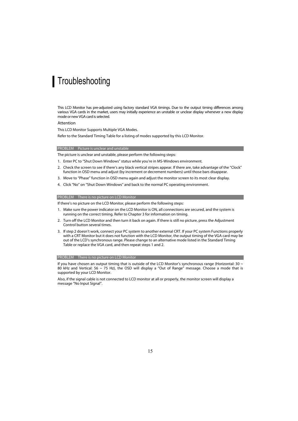 Troubleshooting | Planar PL2010MW User Manual | Page 16 / 18