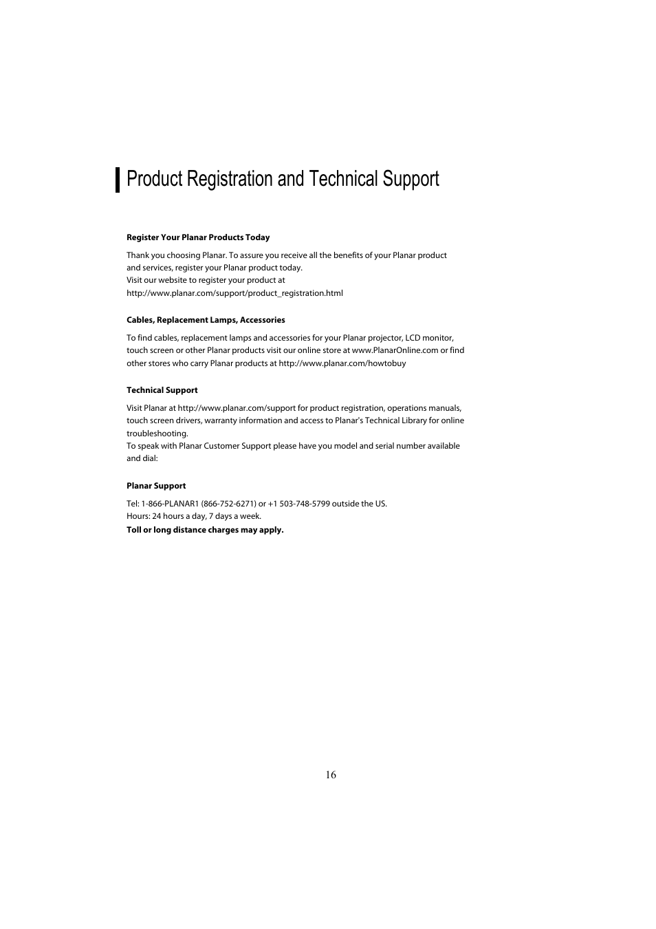 Product registration and technical support | Planar PL2010MW User Manual | Page 17 / 18