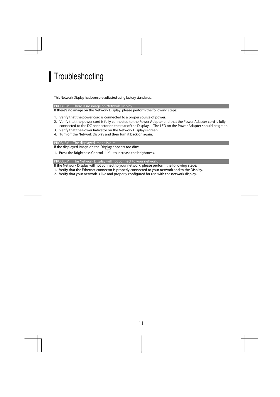 Troubleshooting | Planar ND1950 User Manual | Page 13 / 16