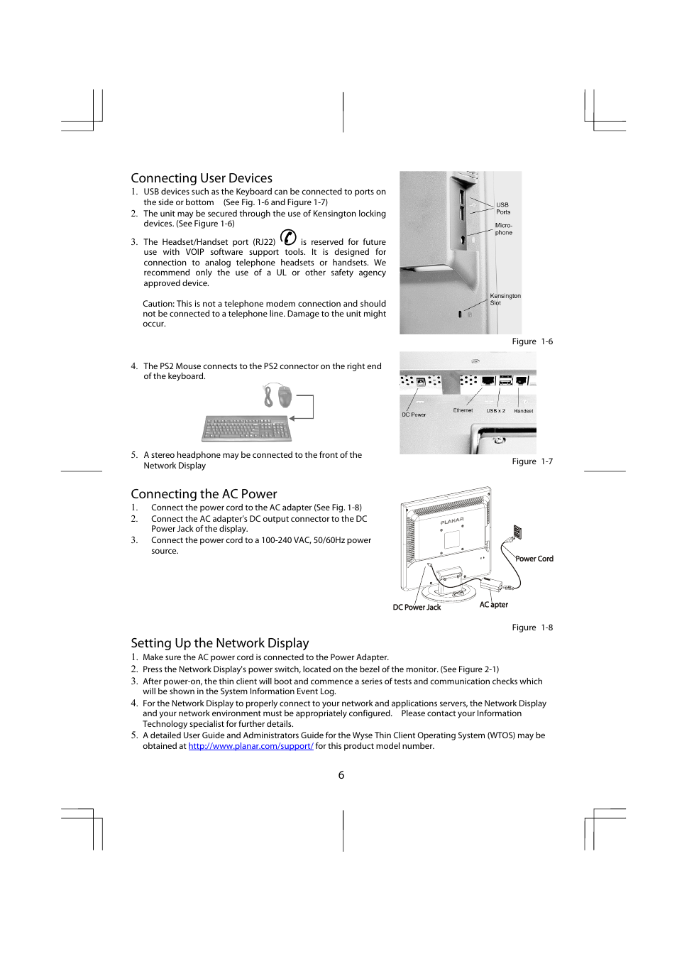 Connecting user devices, Connecting the ac power, Setting up the network display | Planar ND1950 User Manual | Page 8 / 16