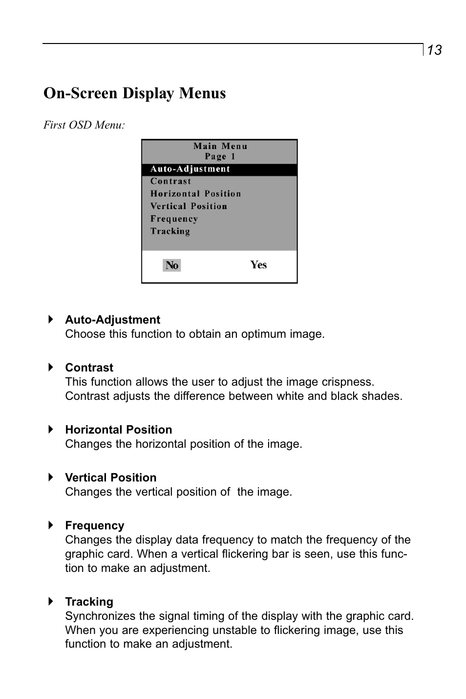 On-screen display menus | Planar LA1500RTR User Manual | Page 13 / 22