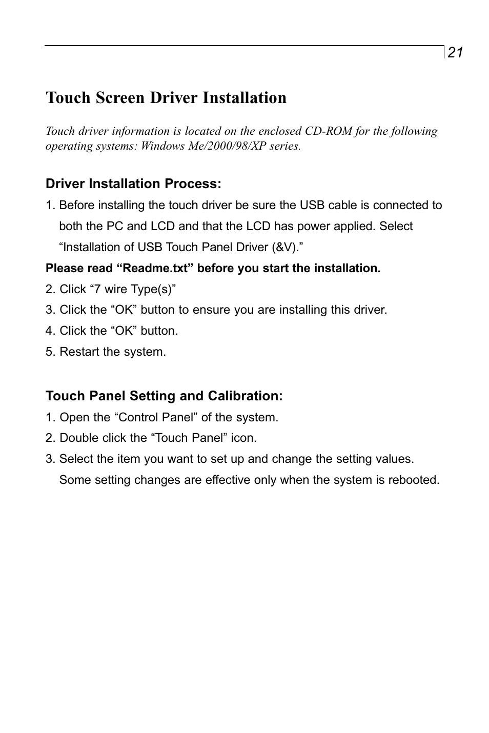 Touch screen driver installation | Planar LA1500RTR User Manual | Page 21 / 22