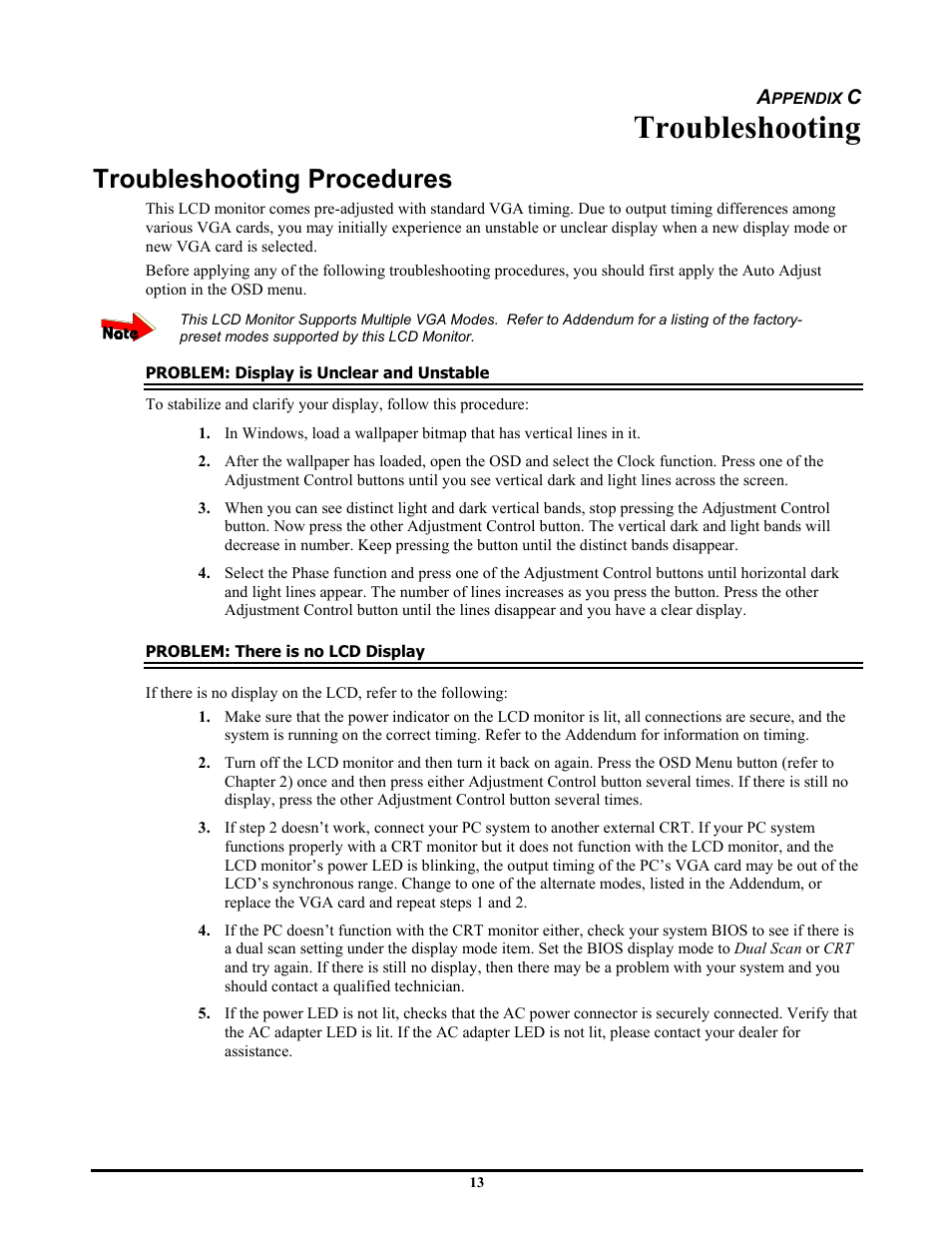 Troubleshooting, Troubleshooting procedures | Planar CT1744NU User Manual | Page 19 / 19