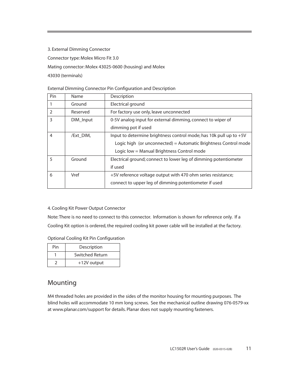 Mounting | Planar LC1502R User Manual | Page 11 / 29