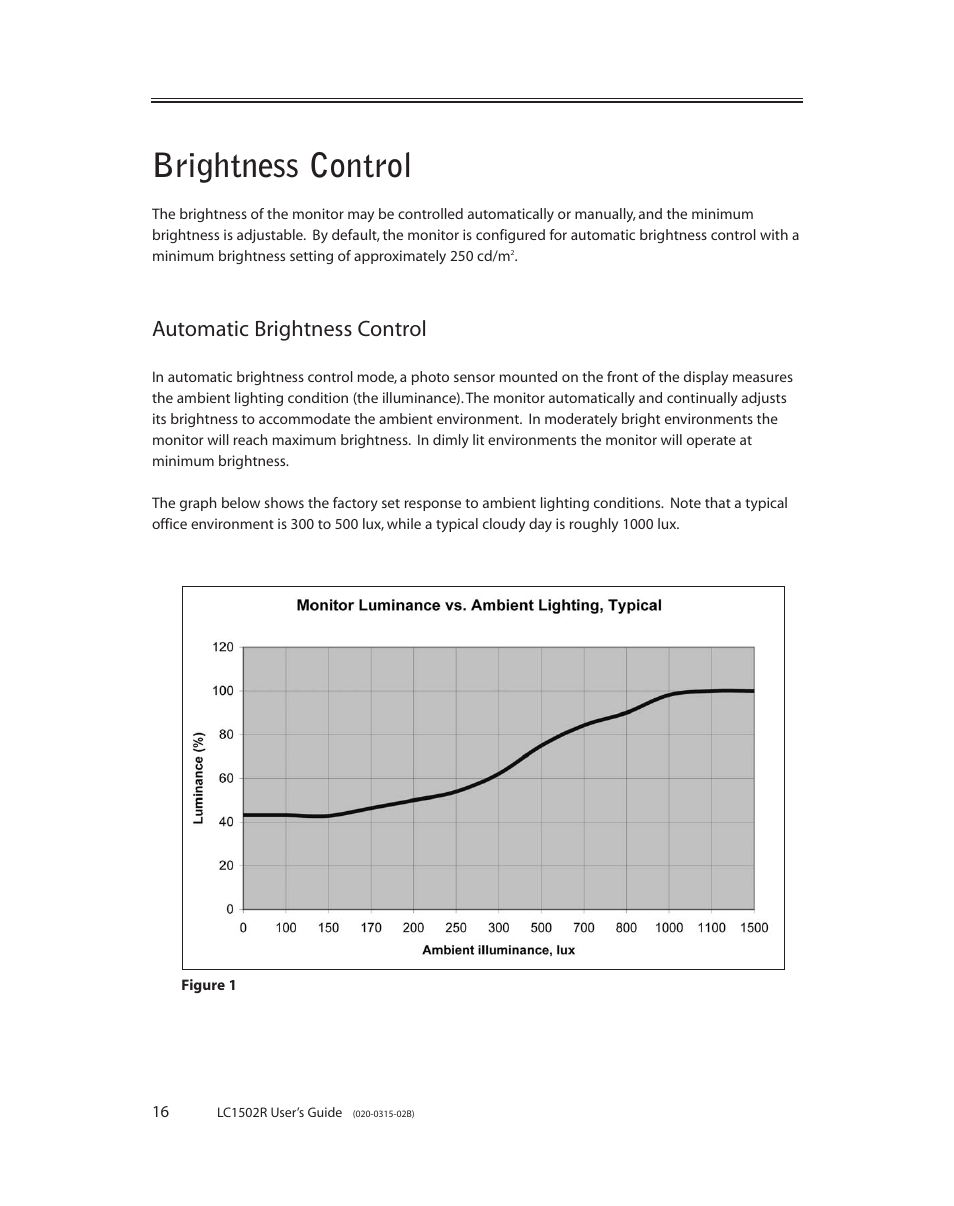 Brightness control, Automatic brightness control | Planar LC1502R User Manual | Page 16 / 29