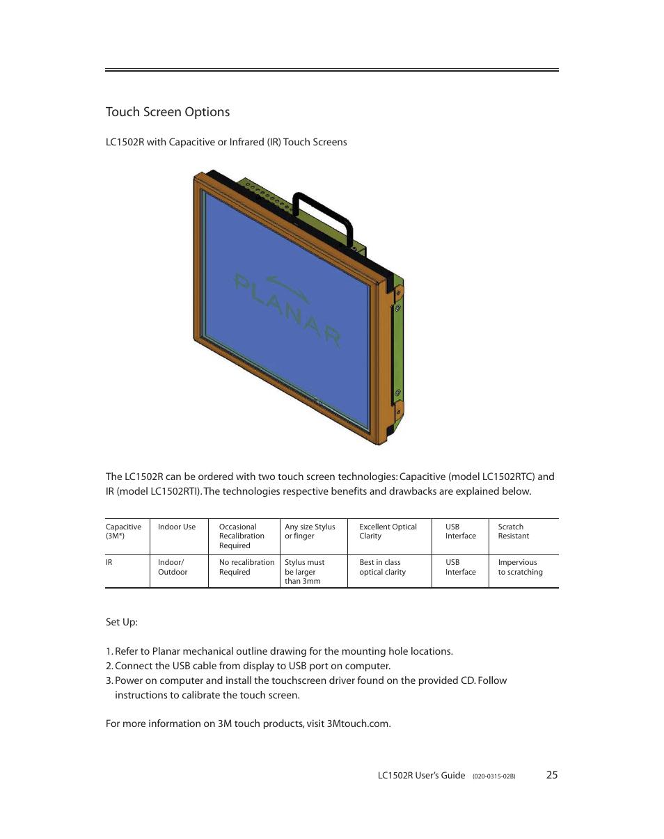 Touch screen options | Planar LC1502R User Manual | Page 25 / 29